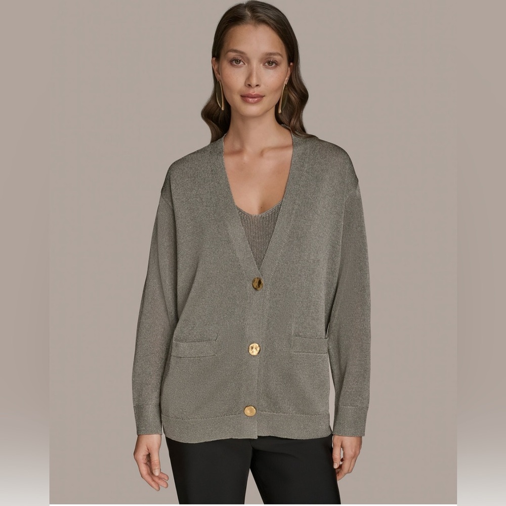 Donna Karan Women's Long-Sleeve Metallic Three-Button Cardigan. Small. NWT.